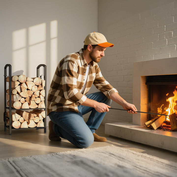 Outsunny Kaminholzständer Brennholzregal Feuerholzablage 2 Schichte Kaminwerkzeug Schwarz 40x30x74,5