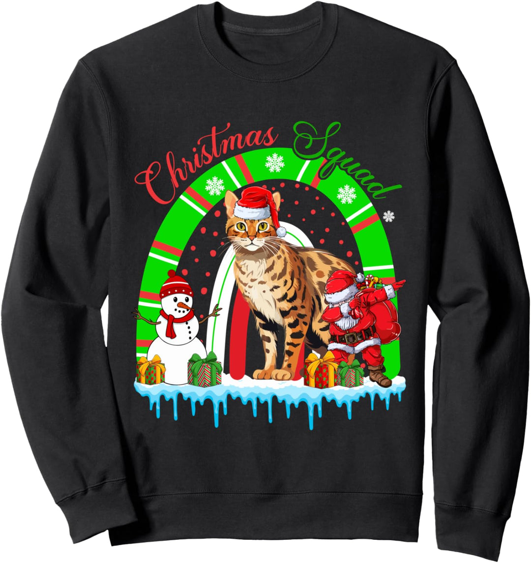 Christmas Squad Santa Bengal Cat Dabbing Santa Xmas Rainbow Sweatshirt