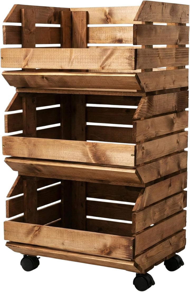 Stapelkisten Set Gemüseregal Mit Rollen 3 Holzkisten Regal Obsthorde Kartoffelkiste Braun Mit Montag