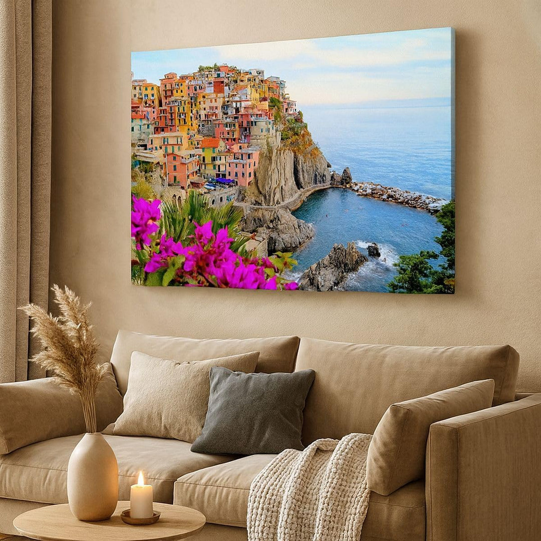 Bilder auf Leinwand 100x70cm Leinwandbild Italien küste felsen landschaft Gross Wanddeko Bild Schlaf