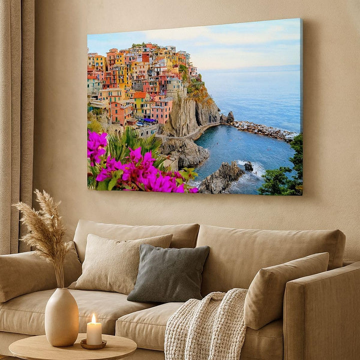 Bilder auf Leinwand 100x70cm Leinwandbild Italien küste felsen landschaft Gross Wanddeko Bild Schlaf