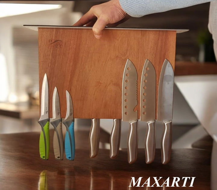 MAXARTI- (Euro Nussbaum 40x23,5cm) Magnetisch Messerhalter Doppelseitige Messerblock. Massivholz 2,8