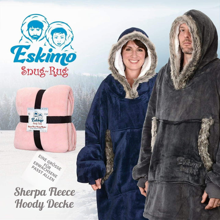 Snug Rug Blau Eskimo Decke mit Ärmel Pullover Decken-Kapuzenpullover Übergrosse Sweatshirt Hoodie Ku