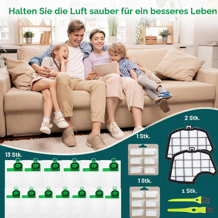13 Staubsaugerbeutel für Vorwerk Kobold VK140 VK150 mit 2 Filter, 2 sauberen Bürsten, Zubehör-Set fü