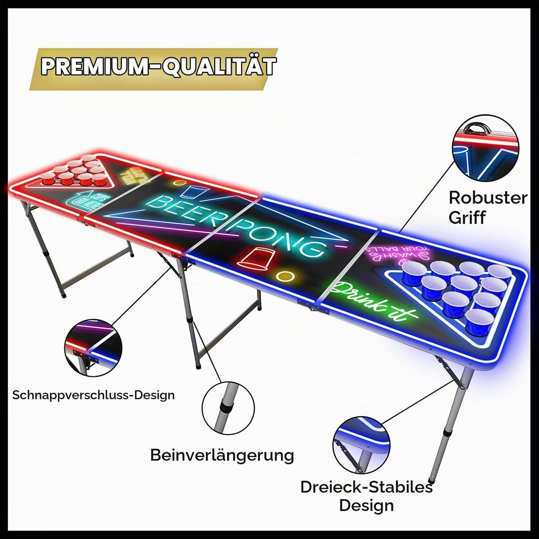 Beer Pong Offizieller Spotlightholes Tisch mit Löchern Set | Full Pack | Inkl. 1 Tisch + 120 53cl Be
