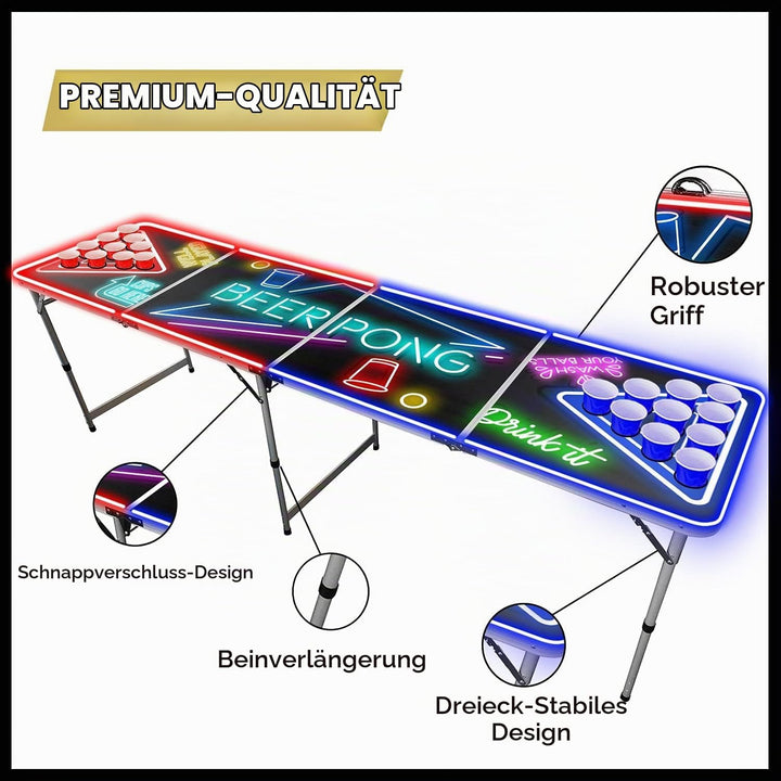 Beer Pong Offizieller Spotlightholes Tisch mit Löchern Set | Full Pack | Inkl. 1 Tisch + 120 53cl Be