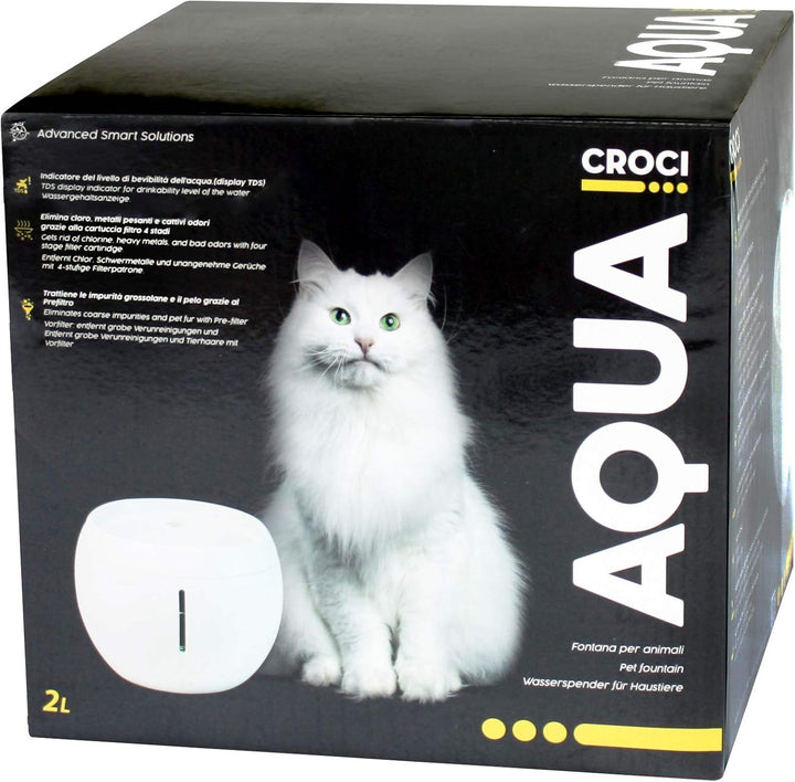 Croci Aqua-Brunnen für Katzen und Hunde, TDS-Wasserqualitätsanzeige, doppeltes Filtersystem, Wassers