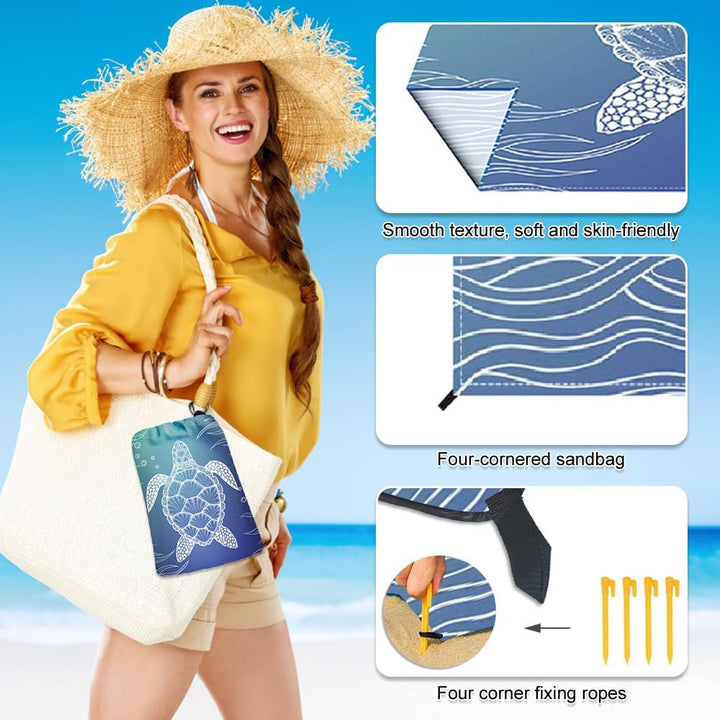 Stranddecke sandfrei, Extra gross 210 cm x 200 cm (Meeresschildkröte-B) | Picknickdecke Wasserdicht,