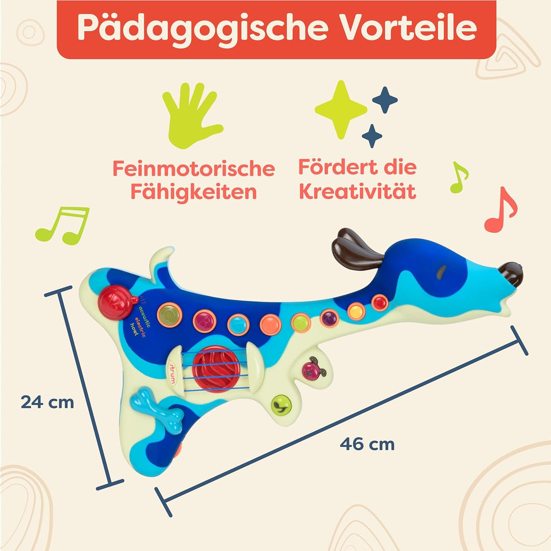 B. toys Woofer Kindergitarre – Spielzeug E Gitarre, Instrument mit Liedern, Akustikgitarre und Hunde
