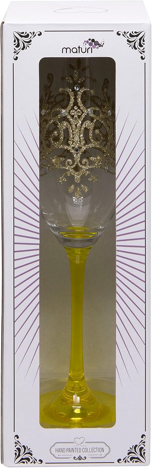Maturi Champagnerflöte, handbemalt, goldfarbenes Flockmuster, 220 ml, in Geschenkbox, Champagnerfl&#