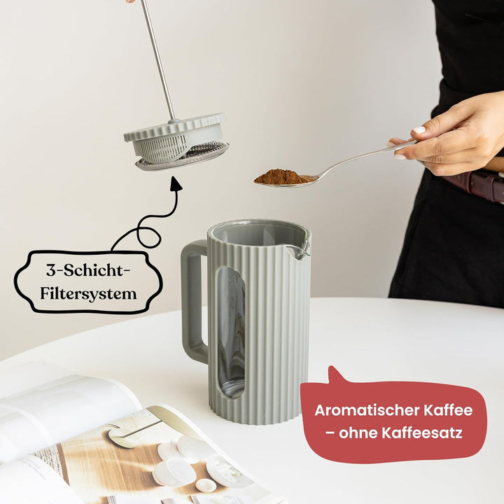 Driply French Press aus Glas – Edelstahlfilter & hitzebeständiges Borosilikatglas – 1000 ml (1L, 1 L