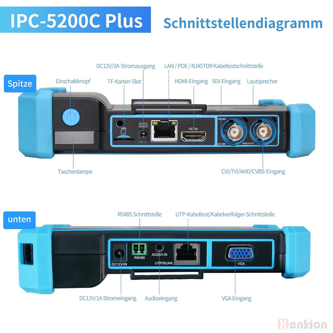 Henkion IPC-5200C Plus CCTV-Kamera-Tester mit 5,4-Zoll-Touchsbildschirm Monitor für 12MP IPC und 4K
