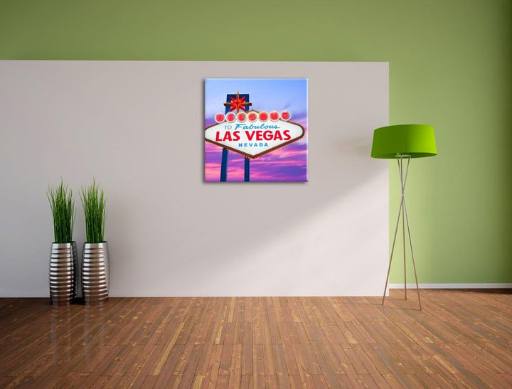 Pixxprint Las Vegas Ortsschild abends als Leinwandbild/Grösse: 70x70 cm/Wandbild/Kunstdruck/fertig b