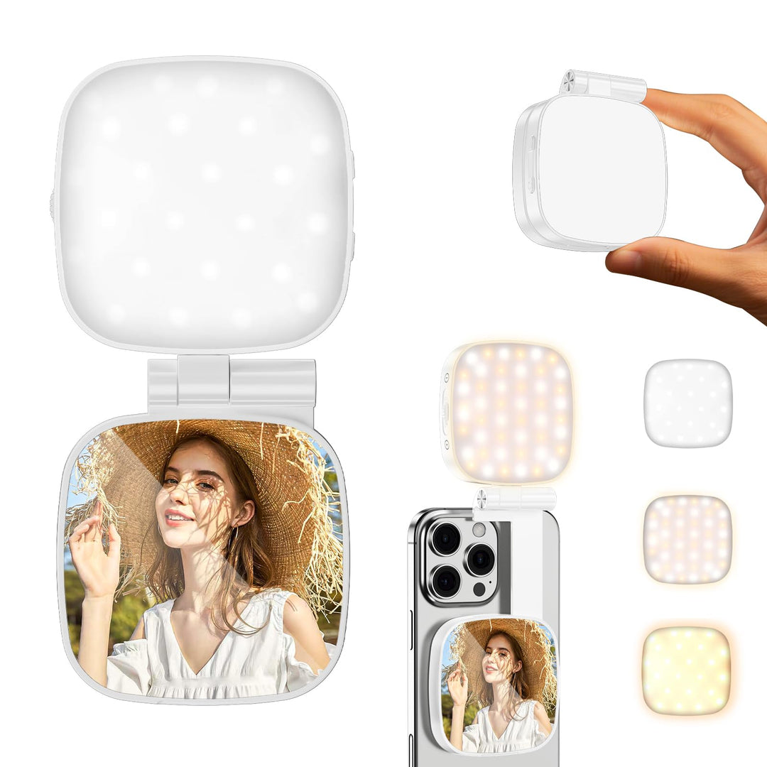 CloudValley Magnetisches Selfie Licht mit Spiegel, 3-in-1 Tragbares LED Ringlicht für iPhone & Andro