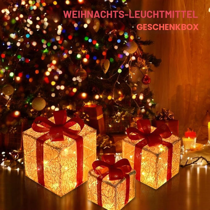 Mineup 3PCS LED Geschenkboxen, Weihnachtsdeko Mit Timer, 8 Modi Weihnachts Dekoboxen, Beleuchte Weih