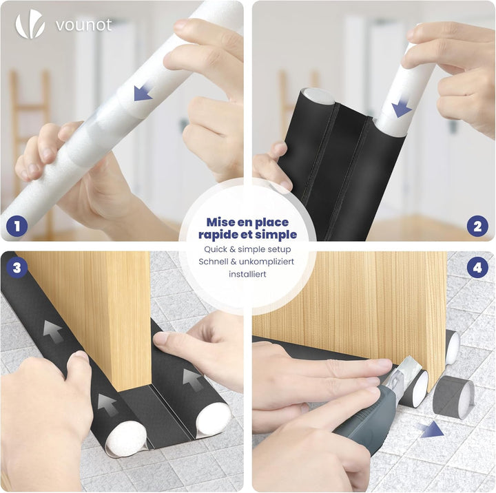 VOUNOT® 3er Set Zugluftstopper für Türen, Türdichtung unten mit Doppeldichtung, zuschneidbare Türbod