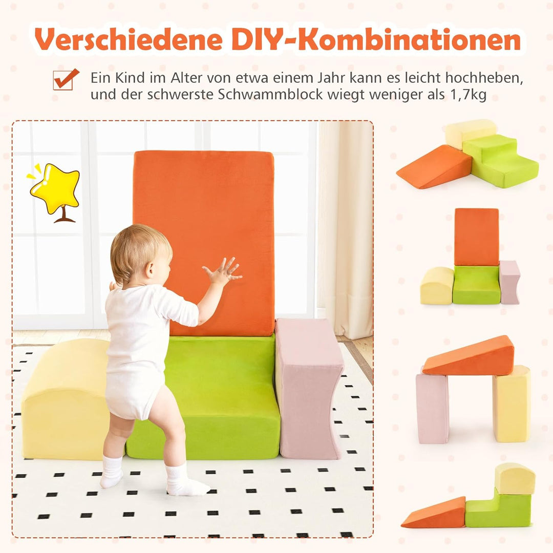 COSTWAY 5 TLG. Schaumstoffbausteine, Riesenbausteine mit Bällebad, Grossbausteine zum Toben und Klet