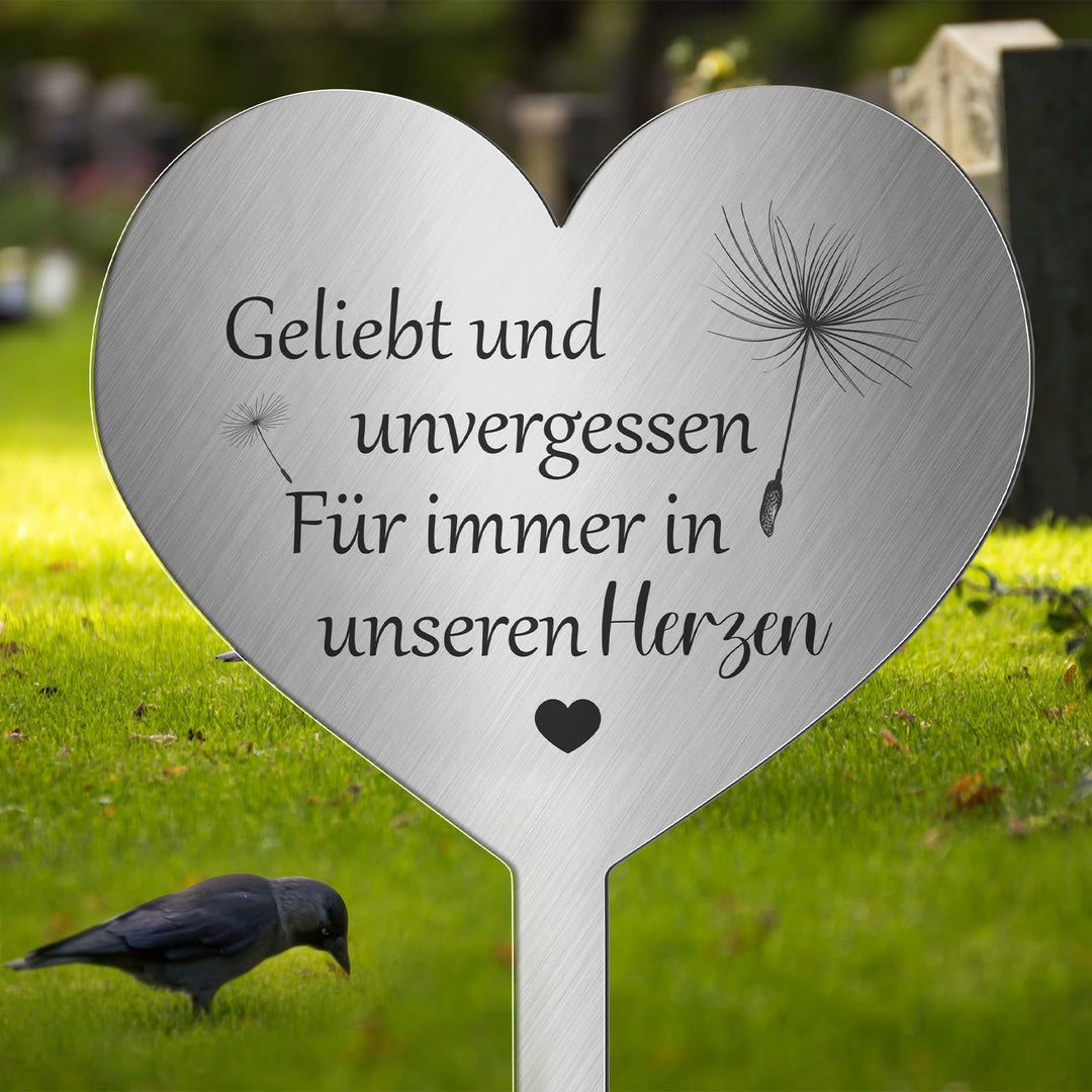 Photect Grabstecker 304 Edelstahl Herz mit Spruch Geliebt und Unvergessen Für Immer in Unseren Herze