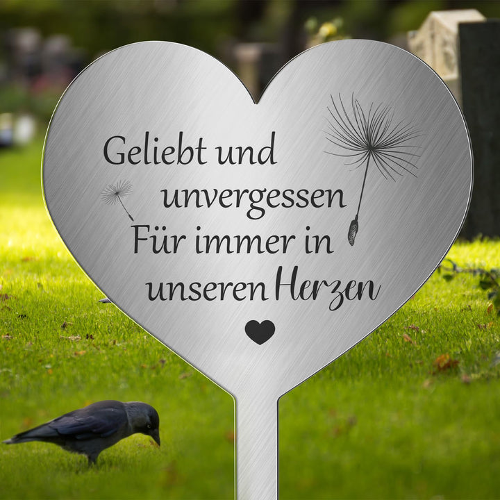 Photect Grabstecker 304 Edelstahl Herz mit Spruch Geliebt und Unvergessen Für Immer in Unseren Herze