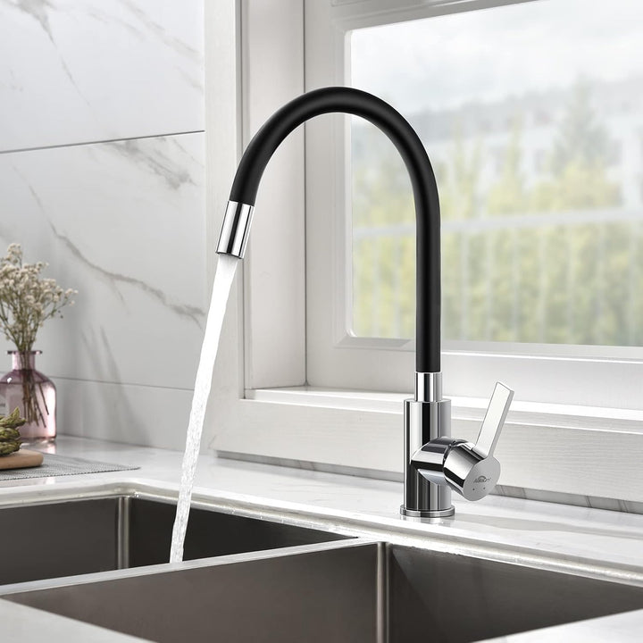 Wasserhahn Küche Schwarz, Auralum Küchenamatur mit Flexibler Auslauf, Hochdruck Armatur Küche 360° D