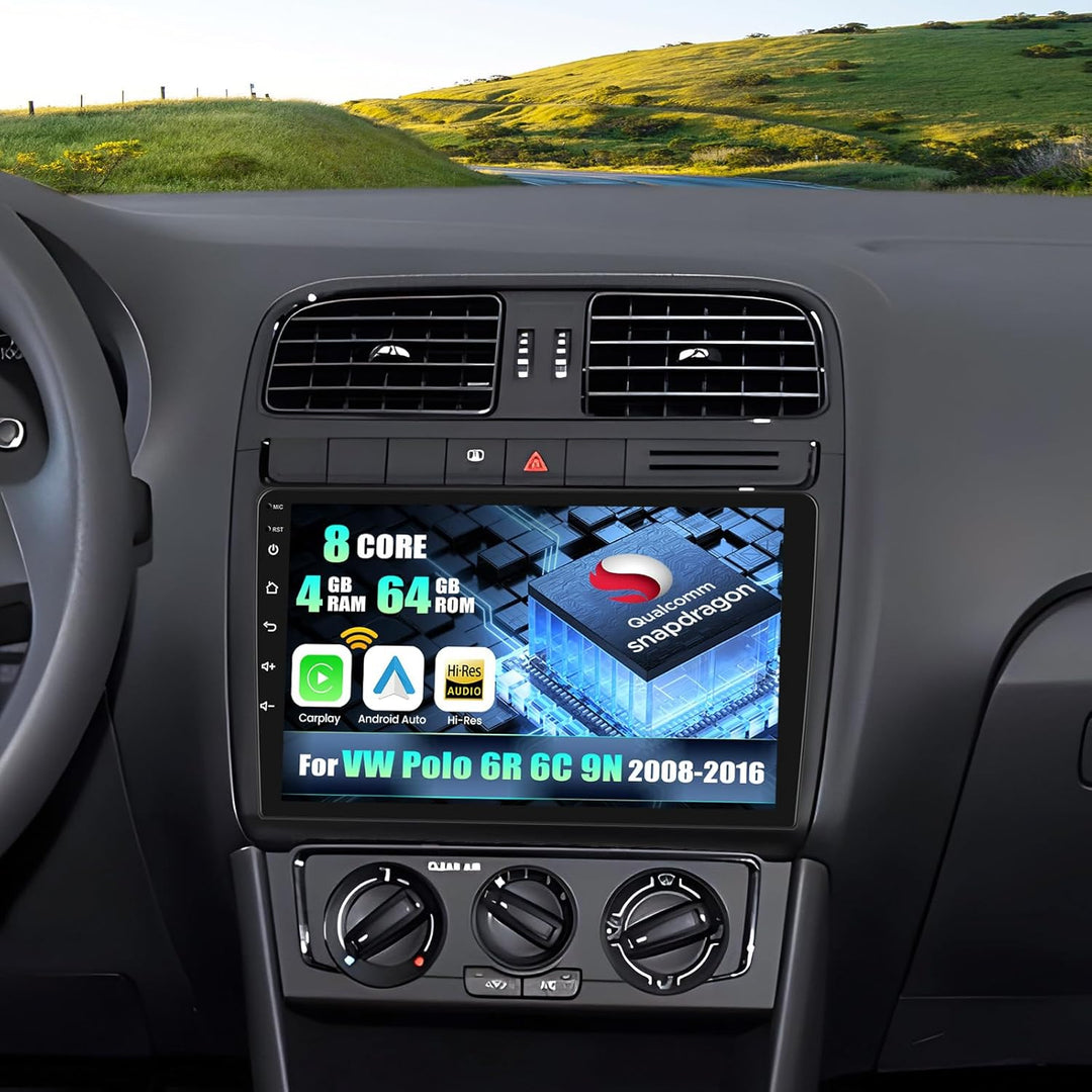 CAMECHO Android 15 Qualcomm 8 Core 4G+64G Autoradio für VW Polo 2011 2012 2013 2014 2015 2016 mit Ca