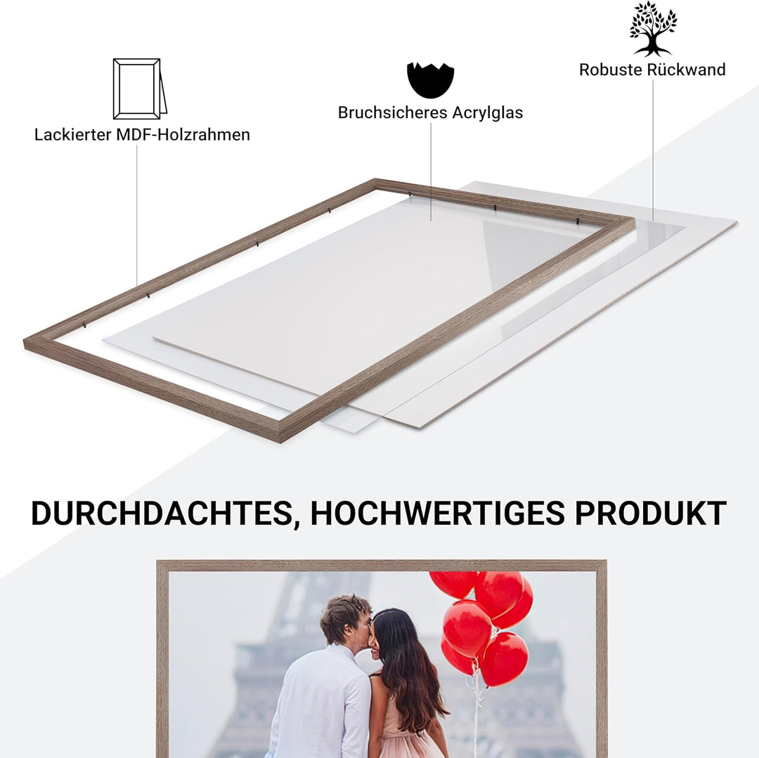 CABBEL 1x Bilderrahmen 60x80 cm Eiche Dunkel Rahmen 1-Pack | Dokumentenrahmen, Collage, Poster | MDF