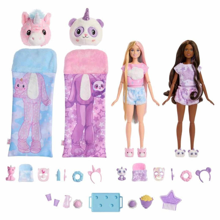 Barbie Cutie Reveal Pyjamaparty Deluxe Set - Über 35 Überraschungen inkl. 2 Puppen, 2 Haustiere, Far