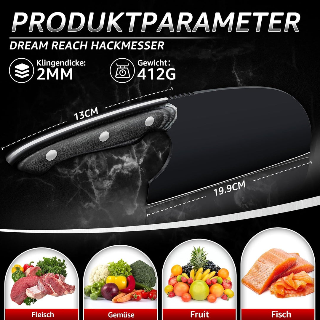 Dream Reach Hackmesser Serbische Kochmesser - Full Tang Küchenhackmesser mit Ergonomischer Holzgriff
