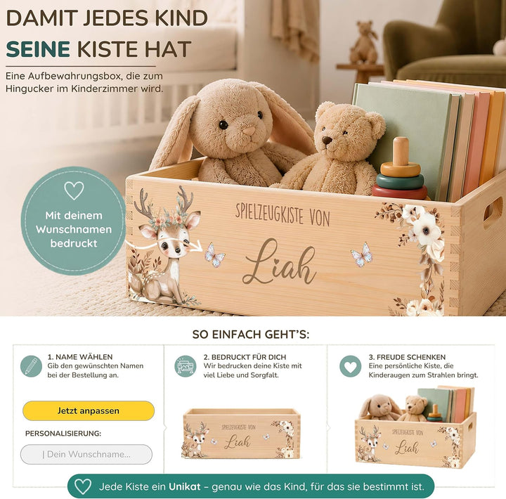 Kidsmood - Spielzeugkiste aus Holz mit Wunschnamen | Aufbewahrungsbox Kinder Spielzeug & Bücher | Pr