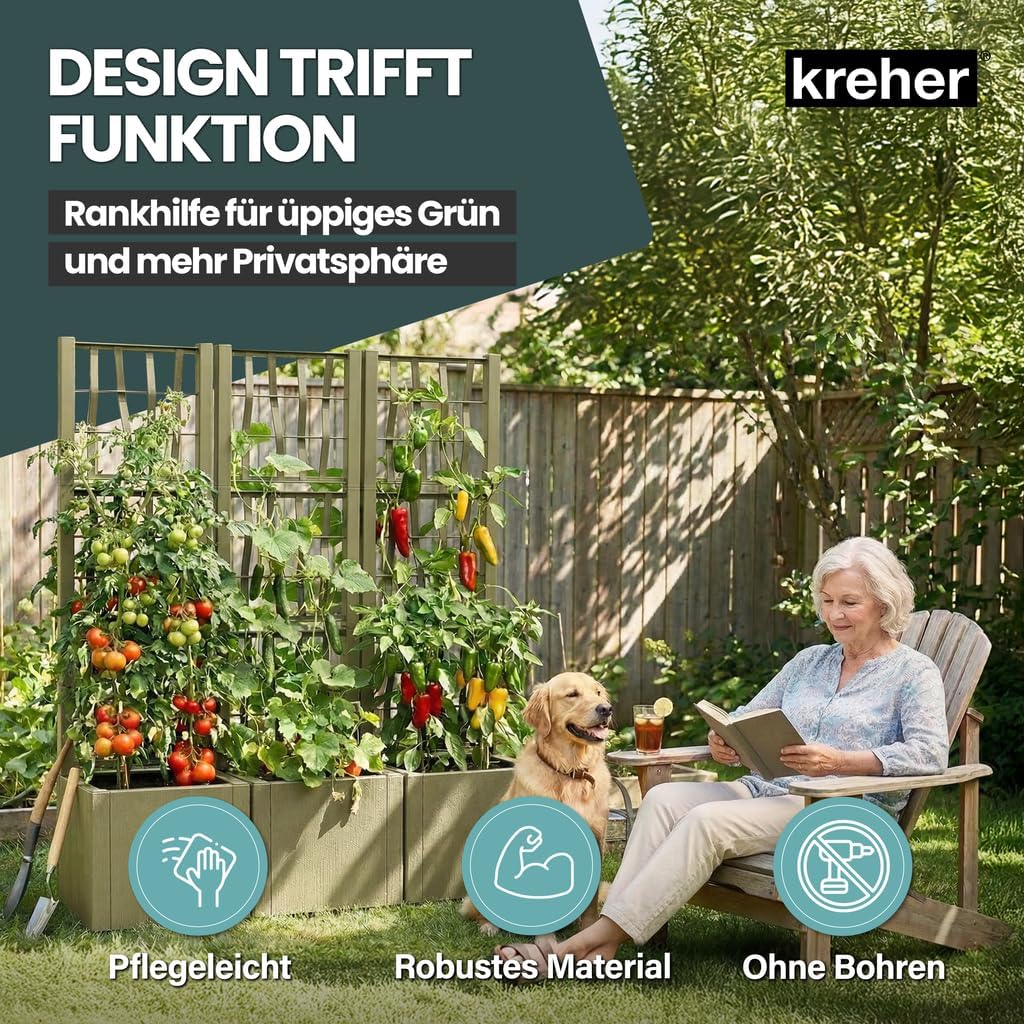 2 x Kreher® XL Rankgitter, Spalier mit Pflanzkasten aus robustem Kunststoff. In verschiedenen Grösse
