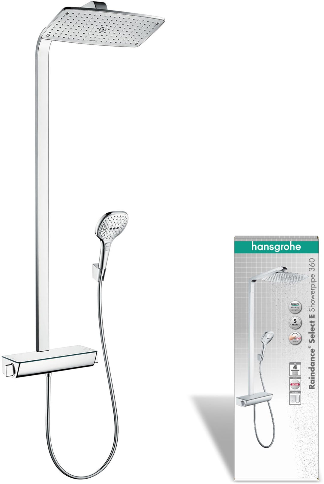 hansgrohe Duschsystem Raindance Select E 360 (Regendusche mit 3 Strahlarten, Duschkopf, Duschstange