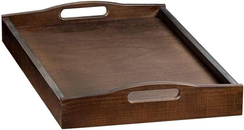 Wooden World Holztablett mit Frühstück mit Griffen 25 x 35 cm massiv braun