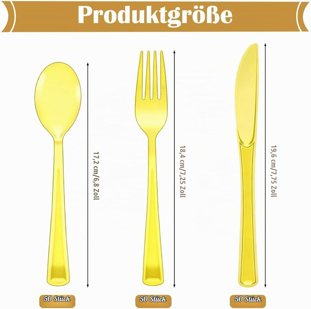 150 Stück Wiederverwendbares Besteck Set, Halbttransparentes Gelbes Party Besteck mit Gabeln Messer