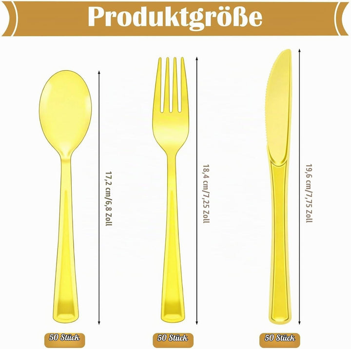 150 Stück Wiederverwendbares Besteck Set, Halbttransparentes Gelbes Party Besteck mit Gabeln Messer