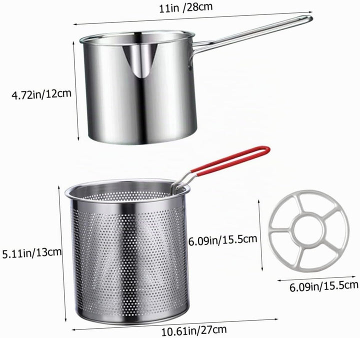 CIYODO 1Satz Edelstahl Fritteusenset Frittiertopf mit handgehaltenem Korb Küchenfritteuse ideal für