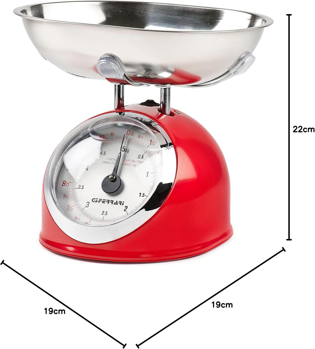 G3 Ferrari G2000302 Mechanische Küchenwaage, 5 kg, Rot