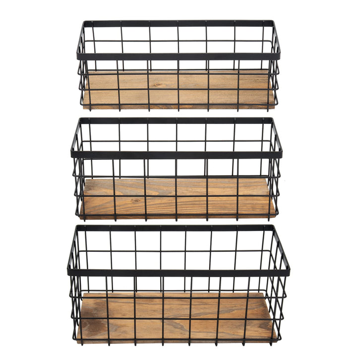 TIEYIPIN Farmhouse Decor Aufbewahrungskörbe aus Metalldraht, Holzsockel, Organisierungskorb, Caddy f