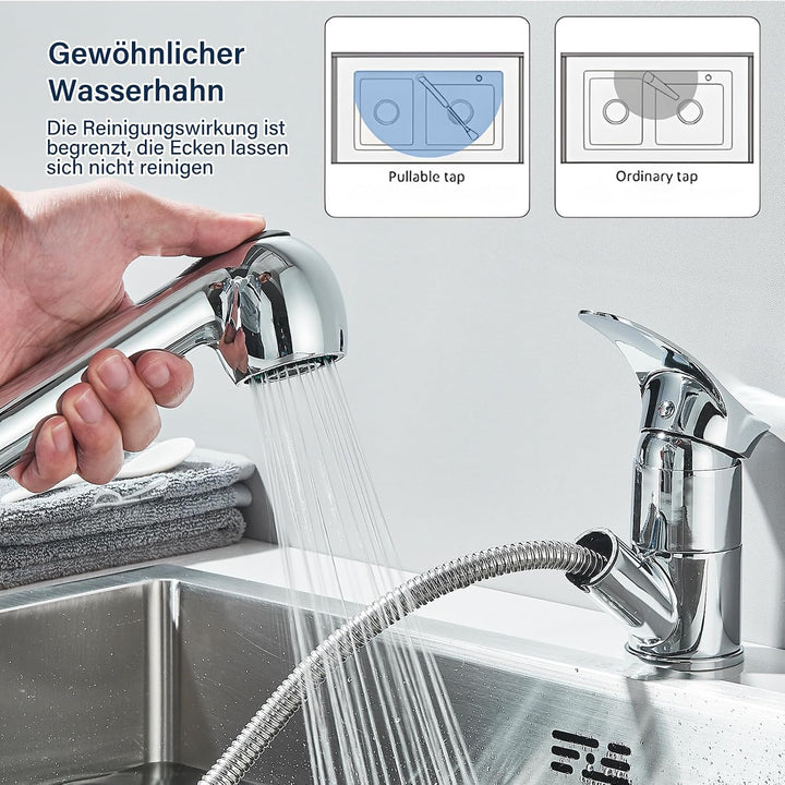 Wasserhahn Küche Ausziehbar Chrom mit 2 Sprühmustern | Küchenarmaturen Hochdruck Herausziehbare 360°