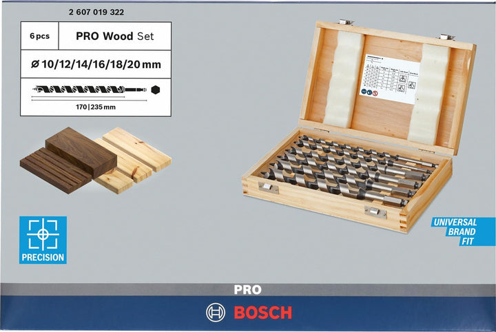 Bosch Professional 6tlg. Holzschlangenbohrer-Set mit 1/4"-Sechskantschaft Schaft-Set, Schaft-Set