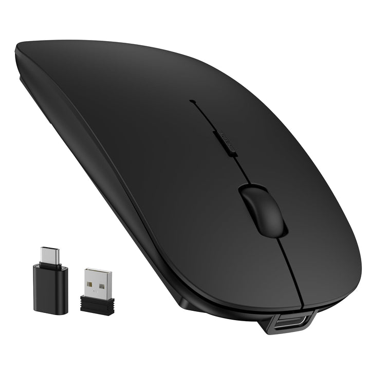 TECKNET Bluetooth Maus USB-C &amp; USB-A, Slim Kabellose Maus mit 4 Tasten Schwarz, Schwarz