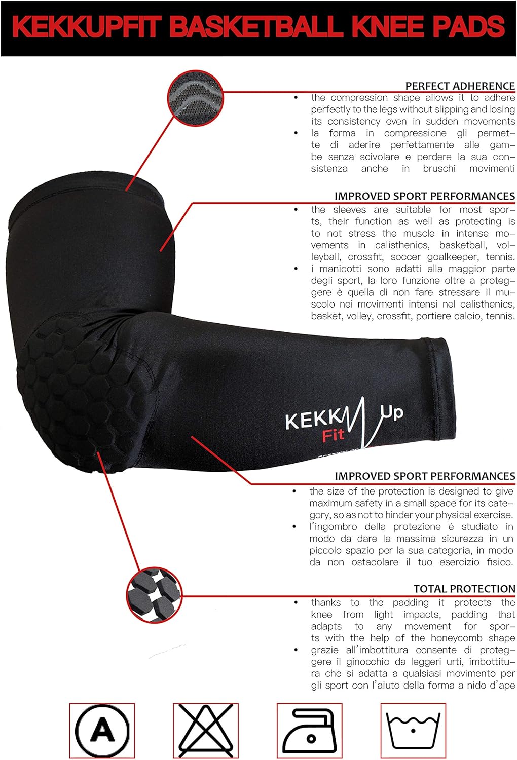 KEKKUPFIT - Ellbogenschützer Basket - Kompression - Ärmel - Armstulpen mit Protektoren Sport - Baske