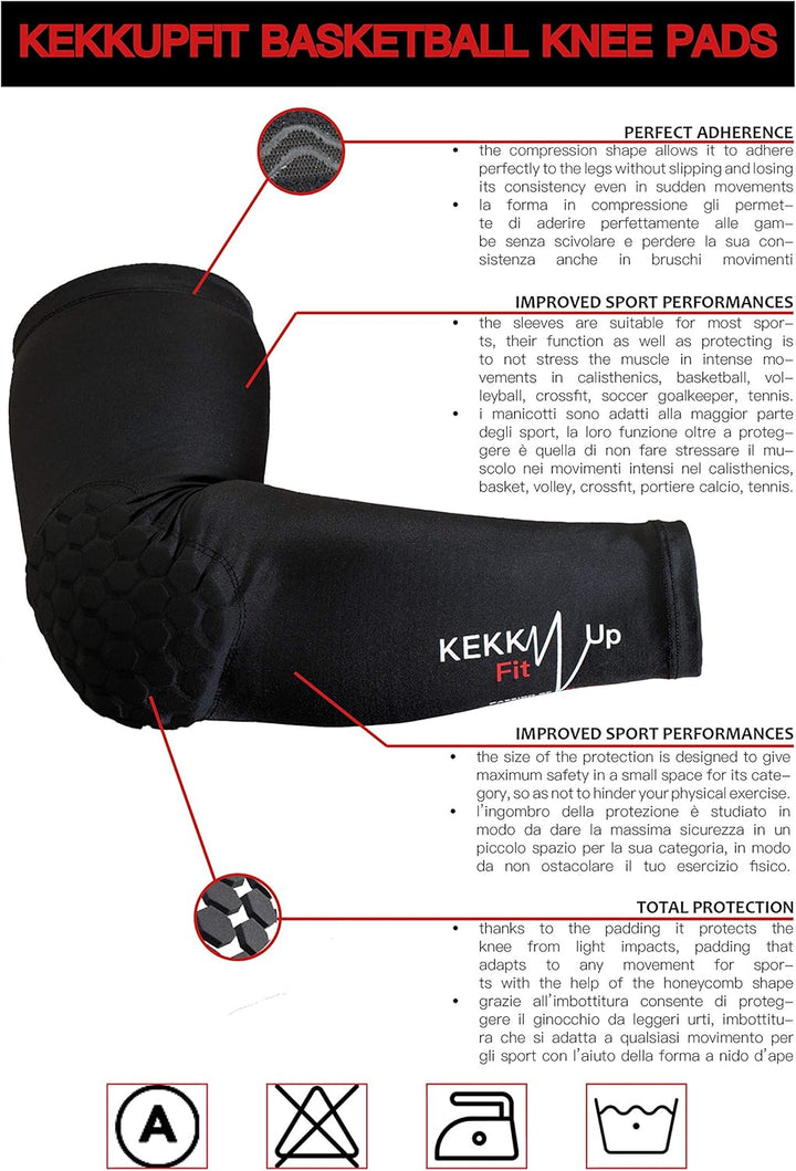 KEKKUPFIT - Ellbogenschützer Basket - Kompression - Ärmel - Armstulpen mit Protektoren Sport - Baske