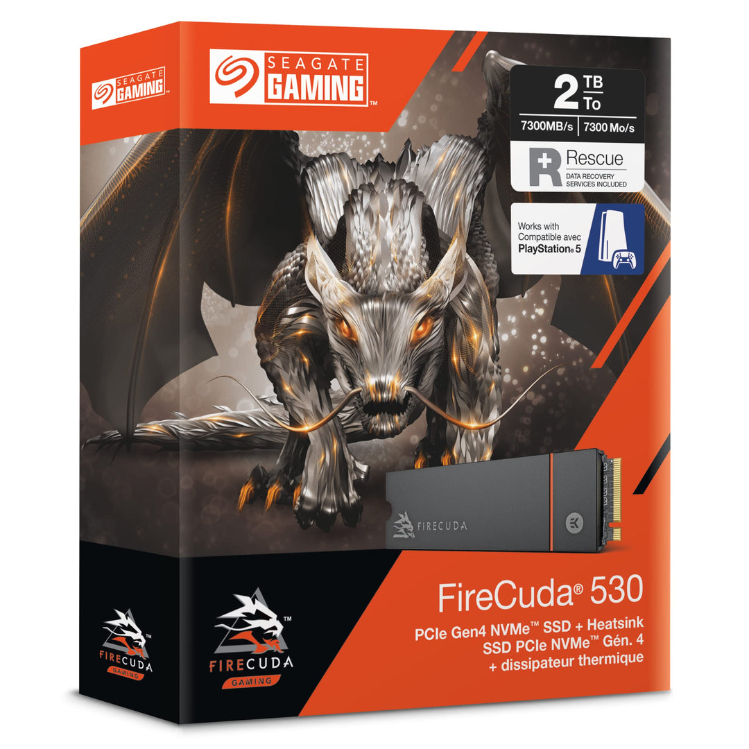 Seagate FireCuda 530 NVMe SSD 2TB, für PS5/PC, M.2 PCIe Gen4 ×4 NVMe 1.4, bis zu 7.300 MB/s, 3D-TLC-