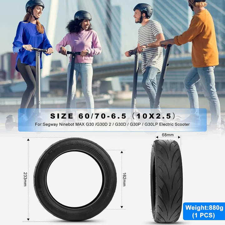 60/70-6.5 Tubeless Reifen für Ninebot Max G30 Serie, 10x2.5 Selbstreparierende Vakuum Mit Durchstoss