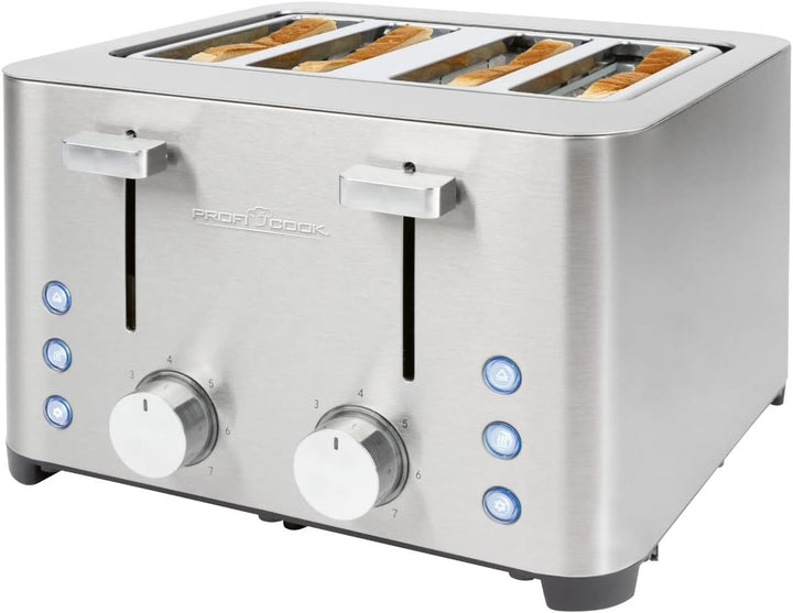 ProfiCook Toaster, Toaster 4 Scheiben, mit 2 getrennten Bedienelementen, Auftau-, Aufwärm-/ Schnells