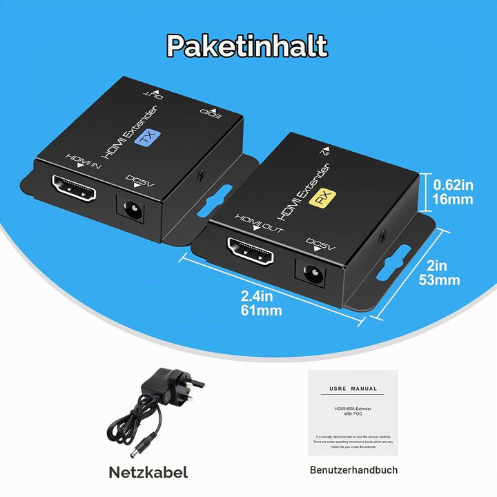VPFET HDMI Extender 200ft HDMI zu RJ45 Ethernet über Cat5e/Cat6 Kabel Übertragung HDMI Transmitter R