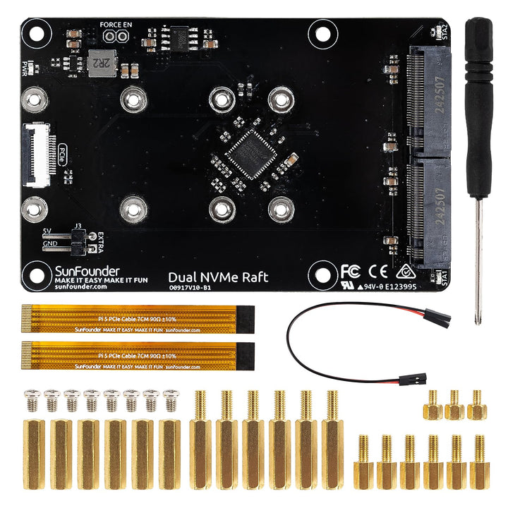 SunFounder Dual NVMe Raft für Raspberry Pi 5 PCIe Gen 2.0 zu M.2 HAT Key-M SSD Hailo-8L AI Accelerat