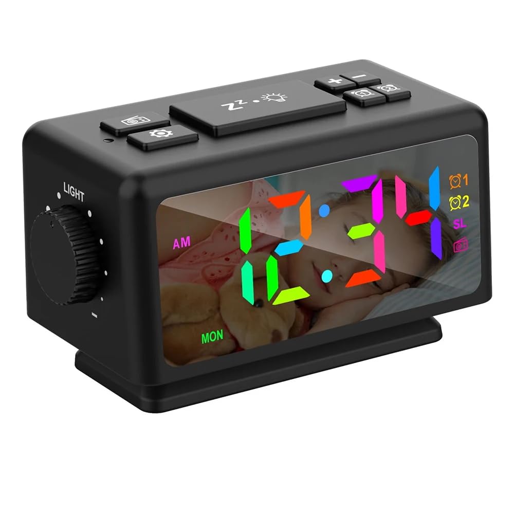 DollaTek RGB Digitalwecker UKW Radiowecker mit 2 USB Anschlüssen Sleep Sound Maschinen mit Timer Sch