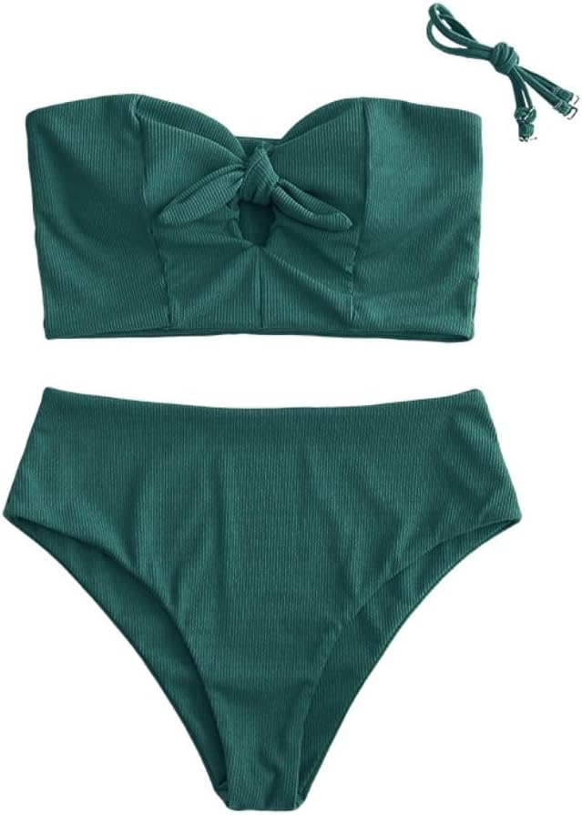 ZAFUL Women Keyhole Bandeau Tankini with Removable Straps, High Waisted Padded Bathing Suit Two Piec