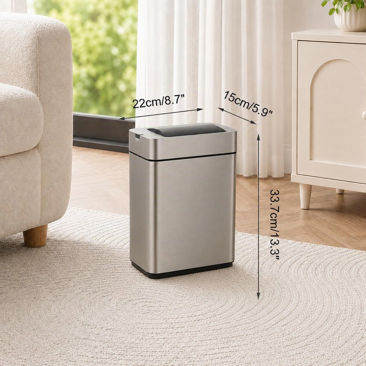 Mülleimer 9L mit Sensor, Edelstahl, automatischer Deckel, Silber